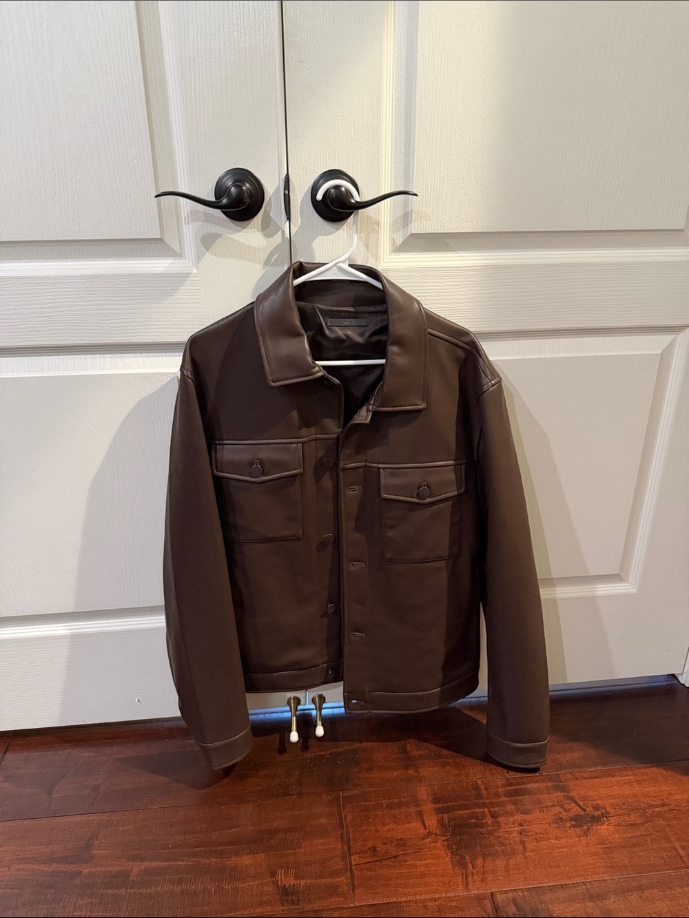 Mango Men's Dark Brown Faux Leather Button-Up Jacket